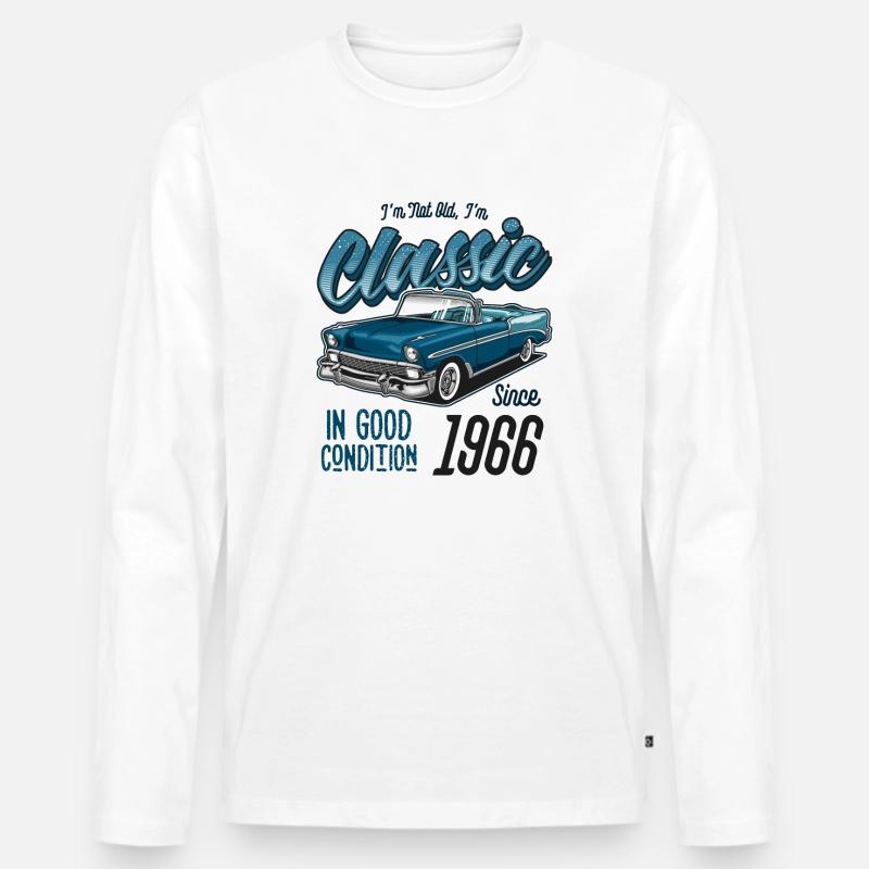 Ich bin nicht alt, ich bin ein Oldtimer Oldtimer Jahrgang 1966 - Männer Premium Bio Langarmshirt - Weiß