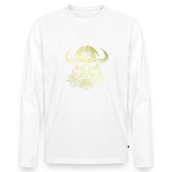 Crâne Viking Valhalla Or - T-shirt manches longues Premium bio Homme - blanc - Devant - Nico (187cm)