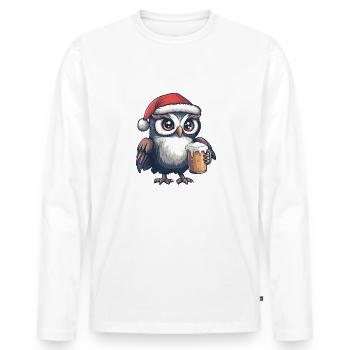 Eule Weihnachten Bier Lustig - Männer Premium Bio Langarmshirt - Weiß - Vorne - Nico (187cm)