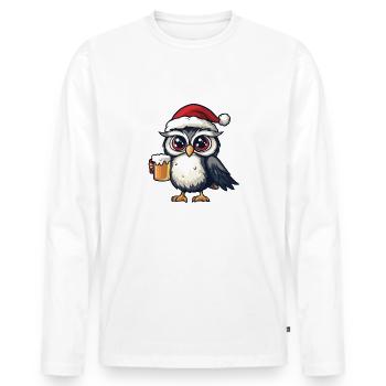 Eule Weihnachten Bier Lustig - Männer Premium Bio Langarmshirt - Weiß - Vorne - Nico (187cm)