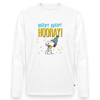 Peanuts Hip! Hip! Hourra! Design D'anniversaire - T-shirt manches longues Premium bio Homme - blanc - Devant - Nico (187cm)