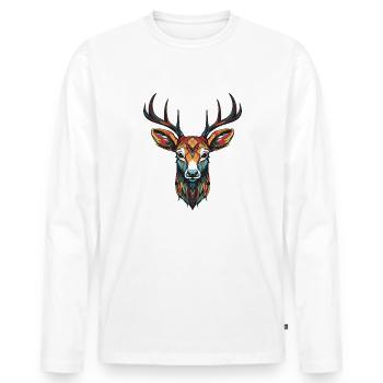 Hirsch Porträt Kopf - Männer Premium Bio Langarmshirt - Weiß - Vorne - Nico (187cm)
