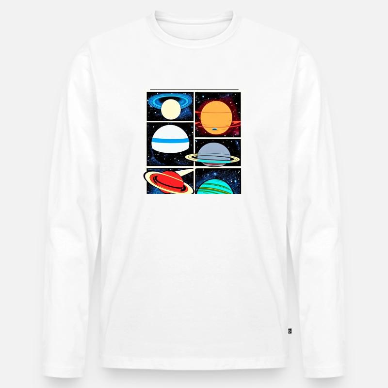 Planeten im Weltraum-Comic-Stil - Männer Premium Bio Langarmshirt - Weiß