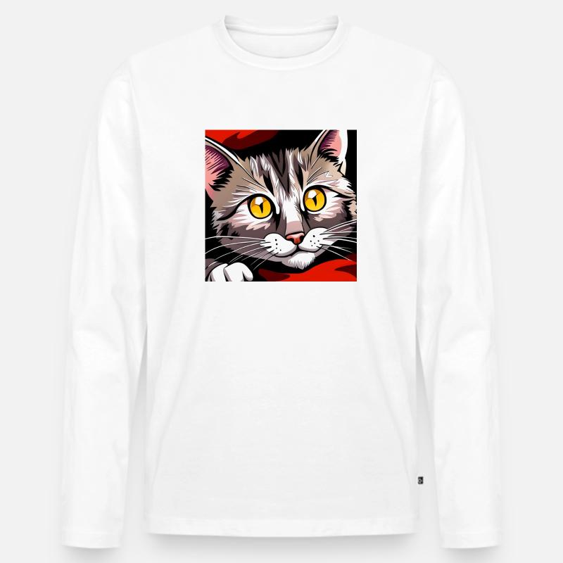 Niedliche Katze Bettelnde Augen - Männer Premium Bio Langarmshirt - Weiß