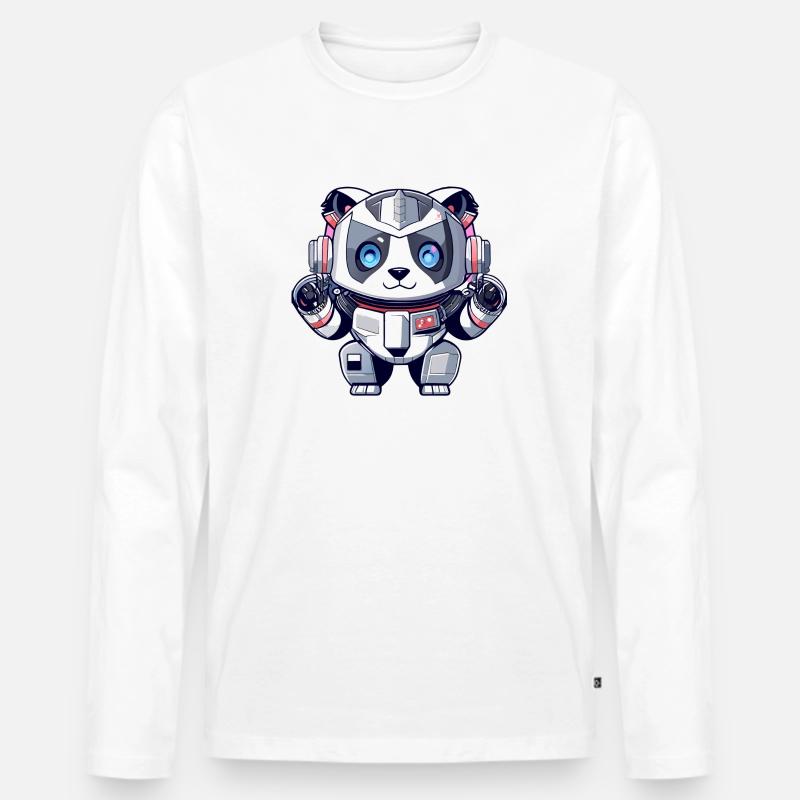 robot panda - Männer Premium Bio Langarmshirt - Weiß