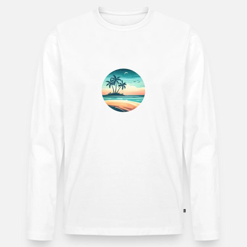 Insel mit Palmen am Meer - Männer Premium Bio Langarmshirt - Weiß