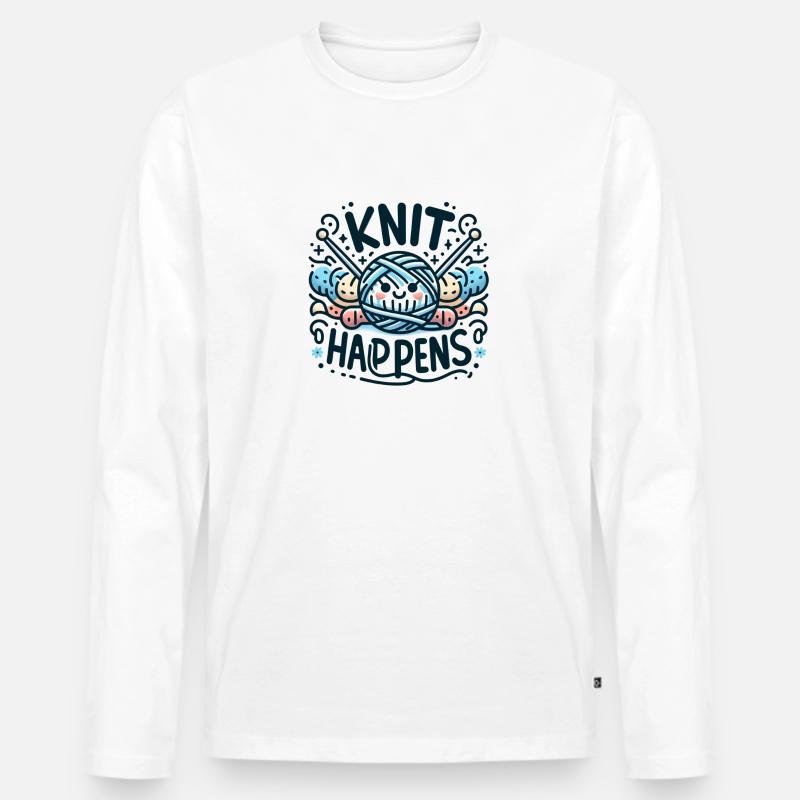 Knit Happens - Männer Premium Bio Langarmshirt - Weiß