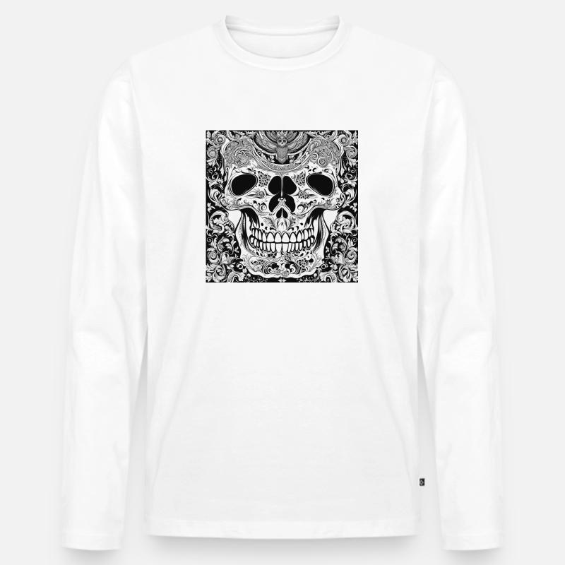 Totenkopf - Männer Premium Bio Langarmshirt - Weiß