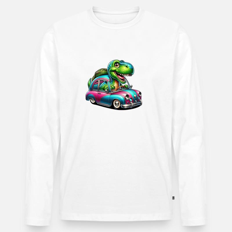 Auto Dino - Männer Premium Bio Langarmshirt - Weiß