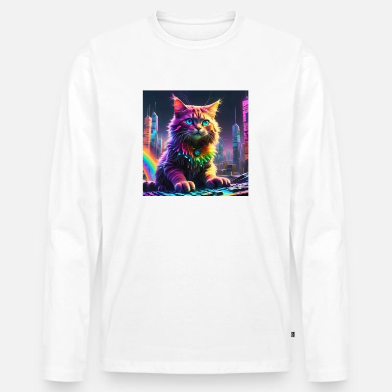Katze - Männer Premium Bio Langarmshirt - Weiß