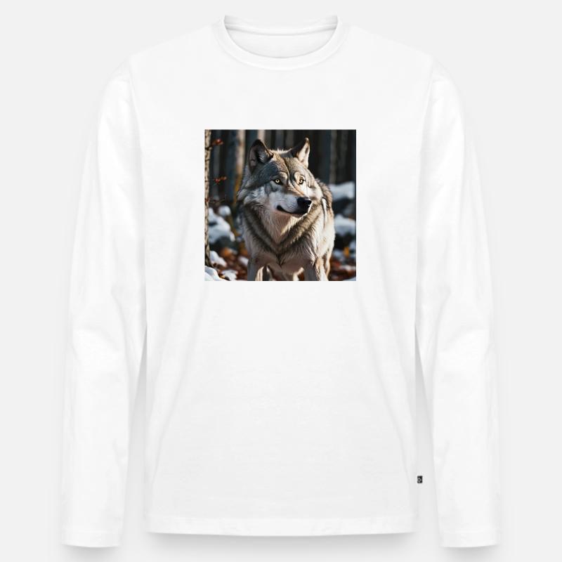 Wolf - Männer Premium Bio Langarmshirt - Weiß