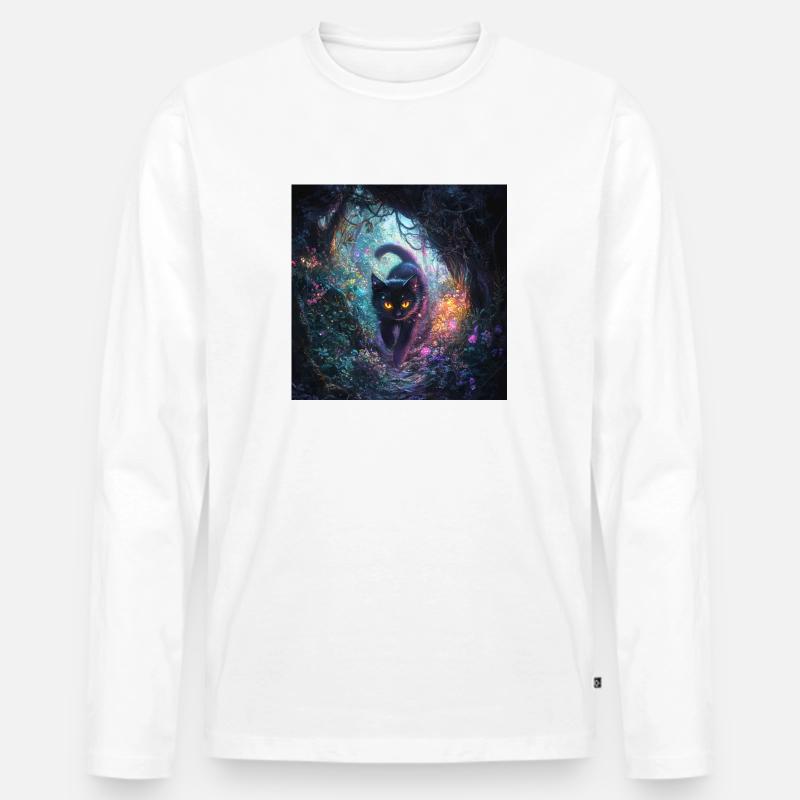 FANTASY Forest Cat 4 - Männer Premium Bio Langarmshirt - Weiß