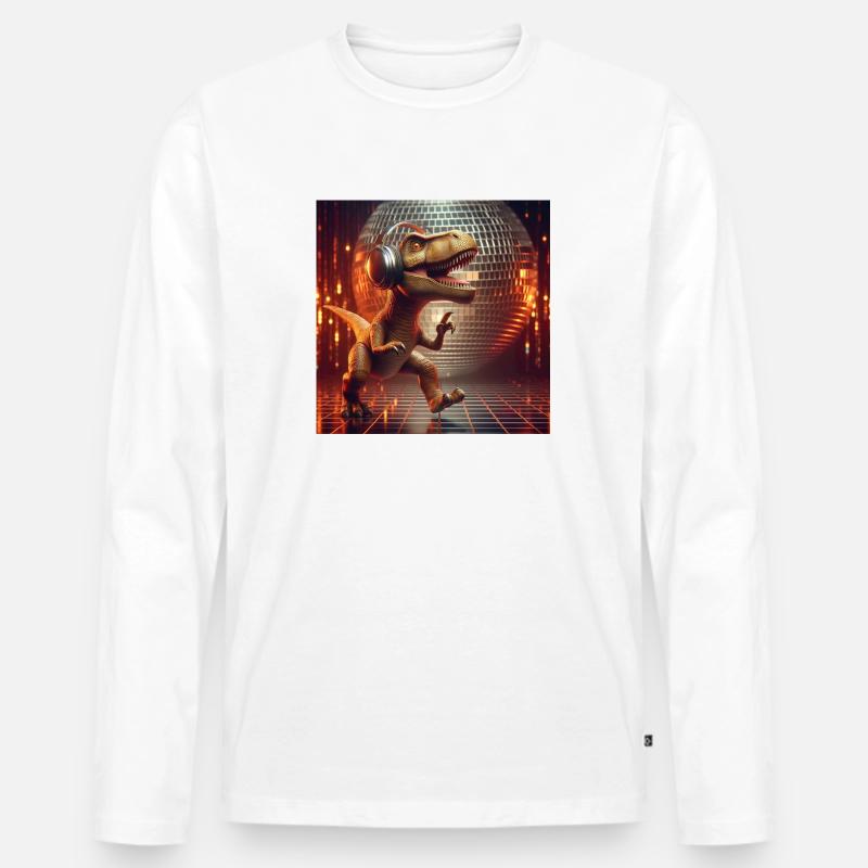 Tanzender Tyronnosaurus - Männer Premium Bio Langarmshirt - Weiß