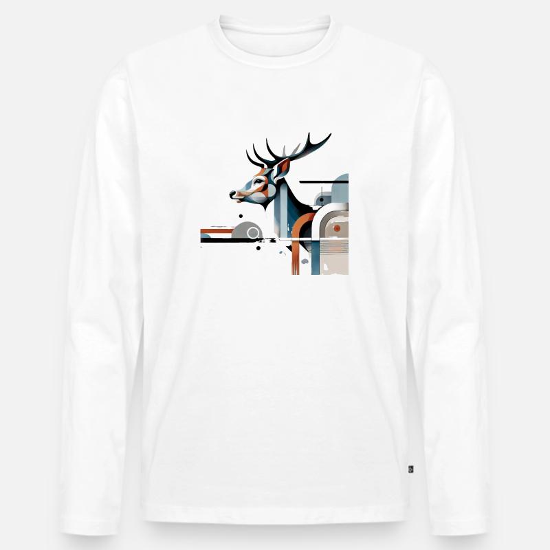 Modern Hirsch Design #1 - Männer Premium Bio Langarmshirt - Weiß