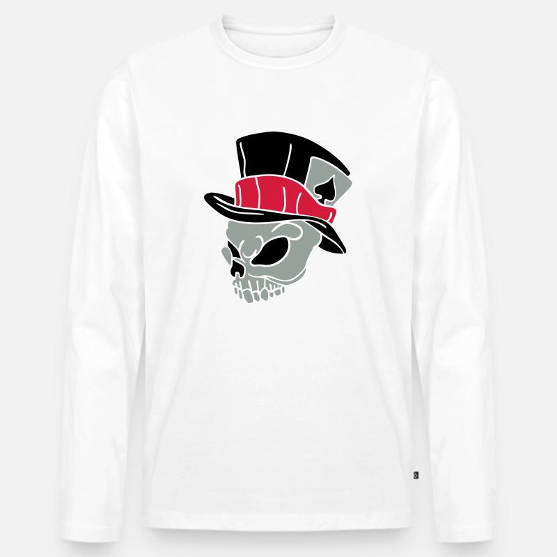 Totenkopf mit Hut 01 - Männer Premium Bio Langarmshirt - Weiß