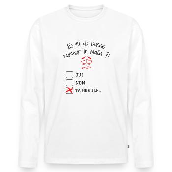 Humour café du matin-grincheux le matin-caféine - T-shirt manches longues Premium bio Homme - blanc - Devant - Nico (187cm)