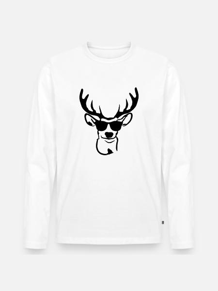 Hirsch mit Sonnenbrille - Männer Premium Bio Langarmshirt - Weiß