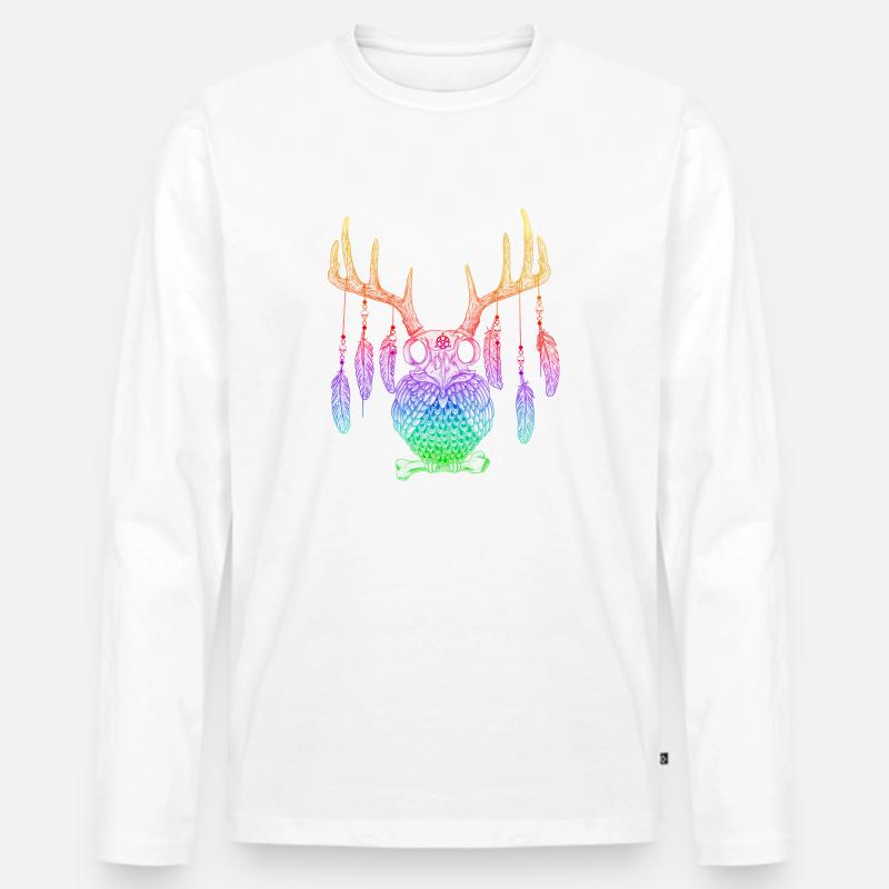 Boho Hirscheule Regenbogenfarben - Männer Premium Bio Langarmshirt - Weiß