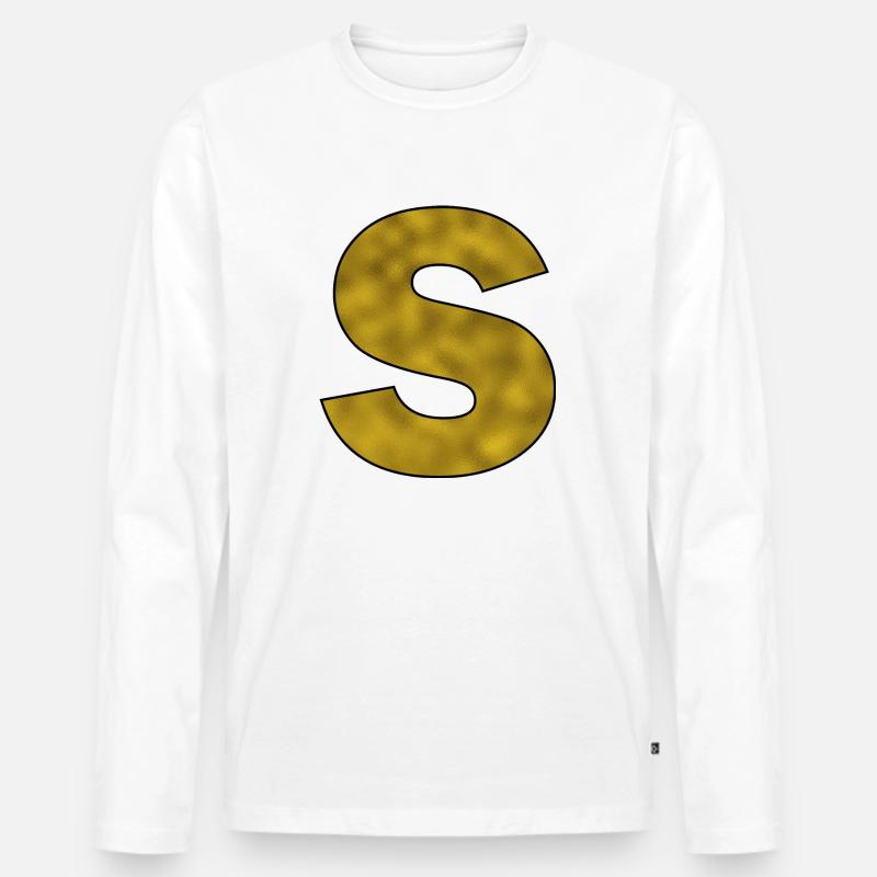 Buchstabe S Gold - Männer Premium Bio Langarmshirt - Weiß