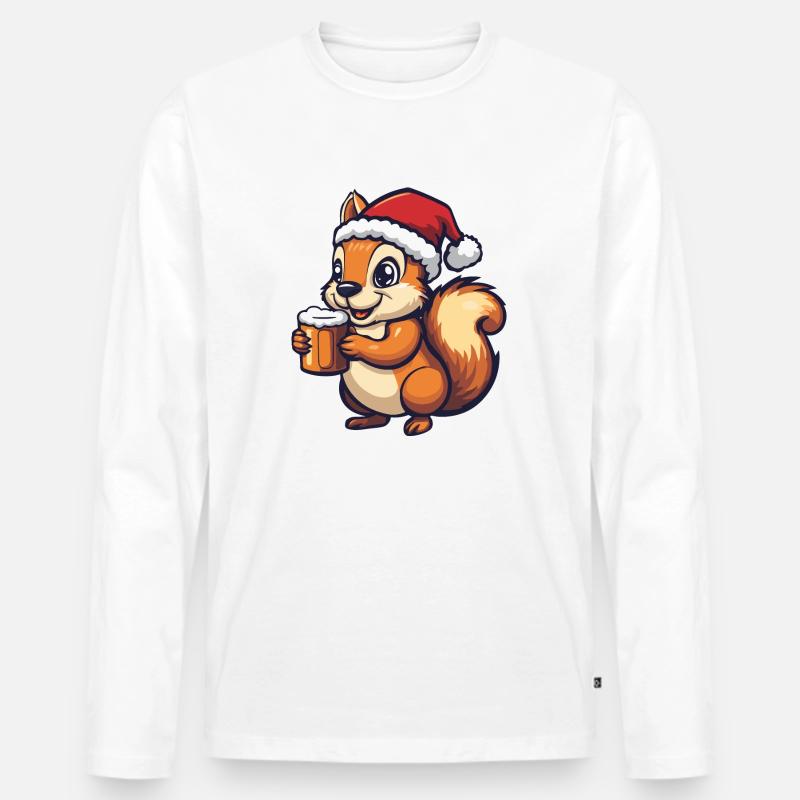 Eichhörnchen Weihnachten Bier - Männer Premium Bio Langarmshirt - Weiß