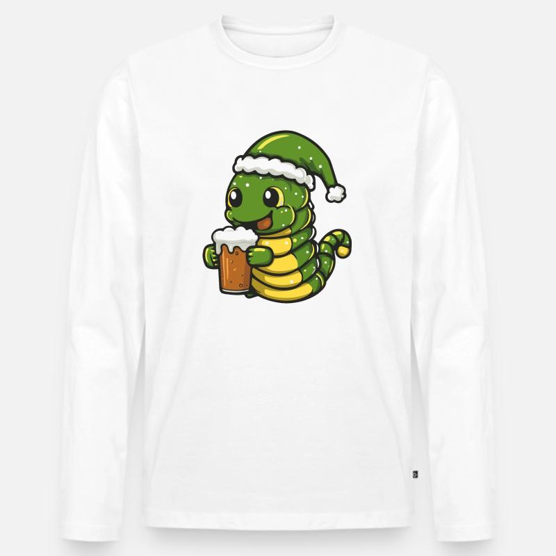 Wurm Weihnachten Bier - Männer Premium Bio Langarmshirt - Weiß