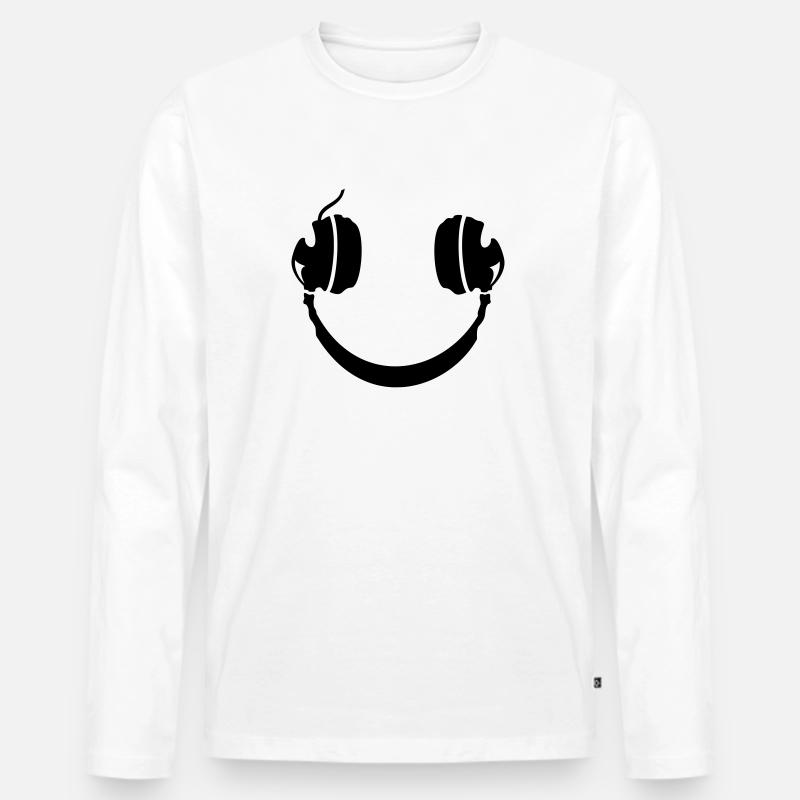 Smiley Headphone - Männer Premium Bio Langarmshirt - Weiß