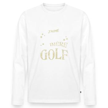 Golfeur passion cadeau humour joueur de golf - T-shirt manches longues Premium bio Homme - blanc - Devant - Nico (187cm)