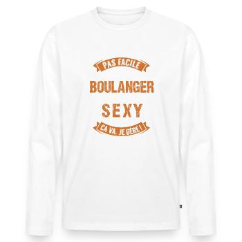 Métier boulanger cadeau humour artisan boulangerie - T-shirt manches longues Premium bio Homme - blanc - Devant - Nico (187cm)