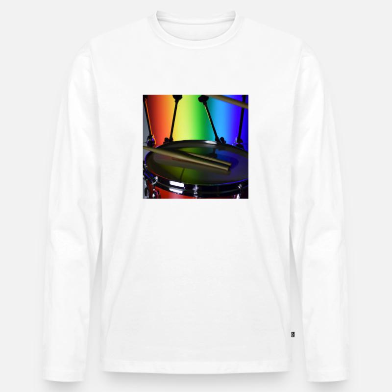 Schlagzeug vor Regenbogen - Männer Premium Bio Langarmshirt - Weiß