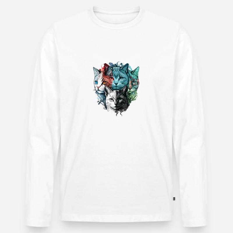 Bunte Katzengesichter - Männer Premium Bio Langarmshirt - Weiß