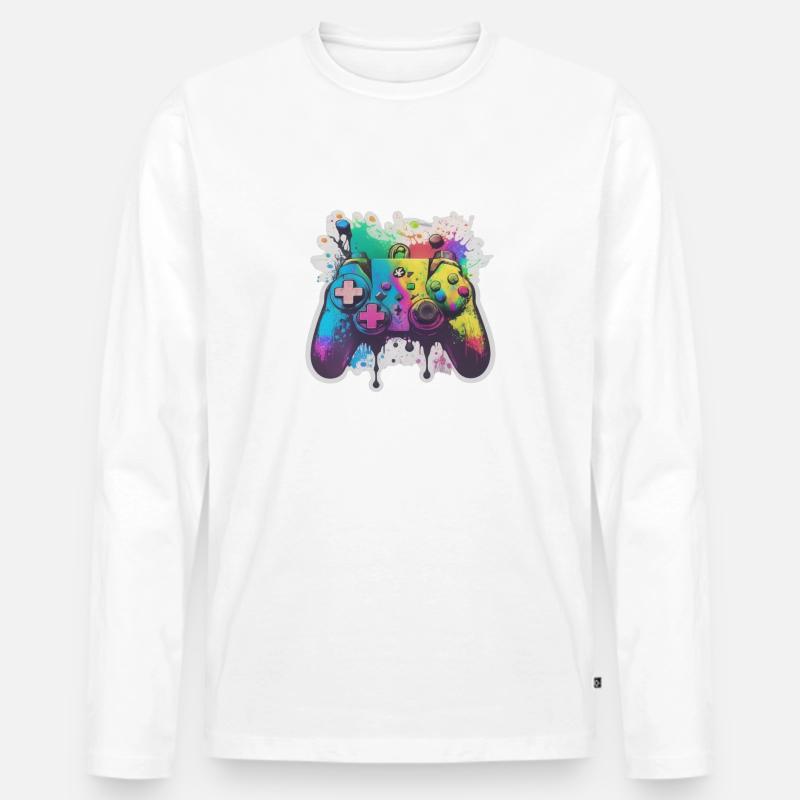 Gaming Controller Rainbow Splash - Men's Premium Organic Long Sleeve Shirt - white