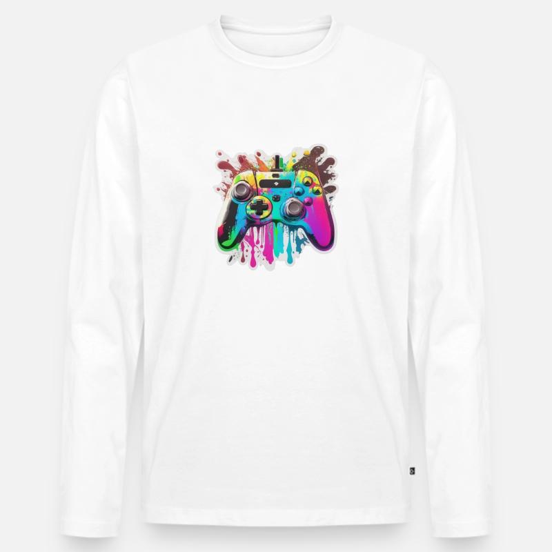 Gaming Controller Rainbow Splash - Männer Premium Bio Langarmshirt - Weiß