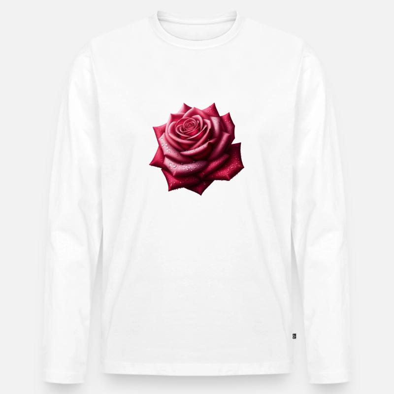 Realistisches Rosendesign - Männer Premium Bio Langarmshirt - Weiß