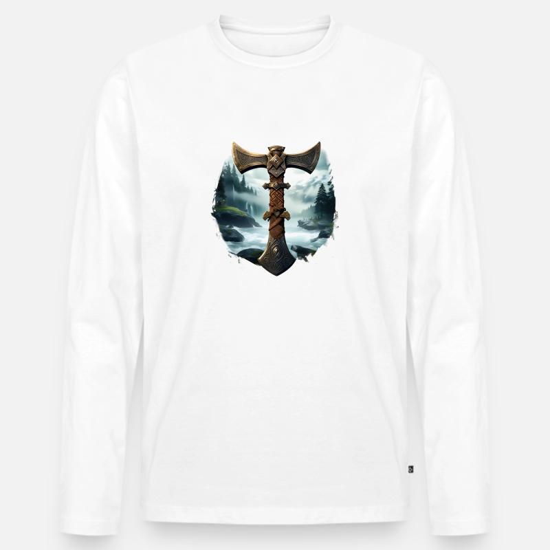 Wikinger Axt Nordisch Valhalla - Männer Premium Bio Langarmshirt - Weiß