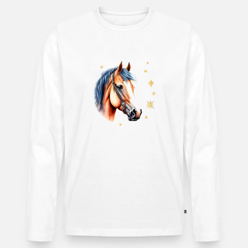 Wild und Frei: Pferdekopf - Männer Premium Bio Langarmshirt - Weiß