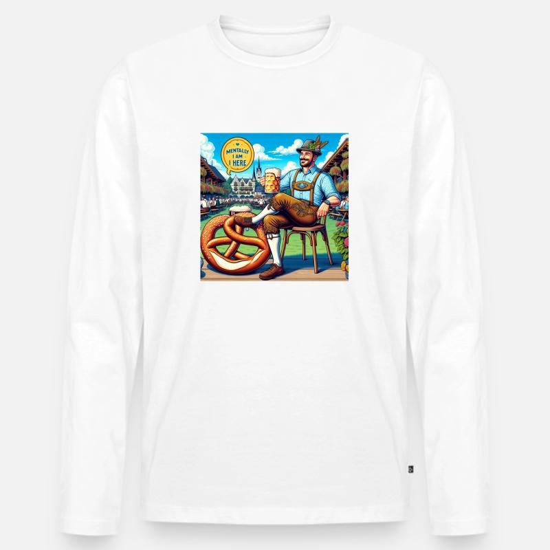 Biergarten - mentally I am here - Männer Premium Bio Langarmshirt - Weiß
