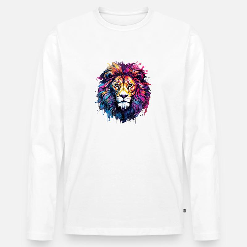 Bunter Löwe - Männer Premium Bio Langarmshirt - Weiß