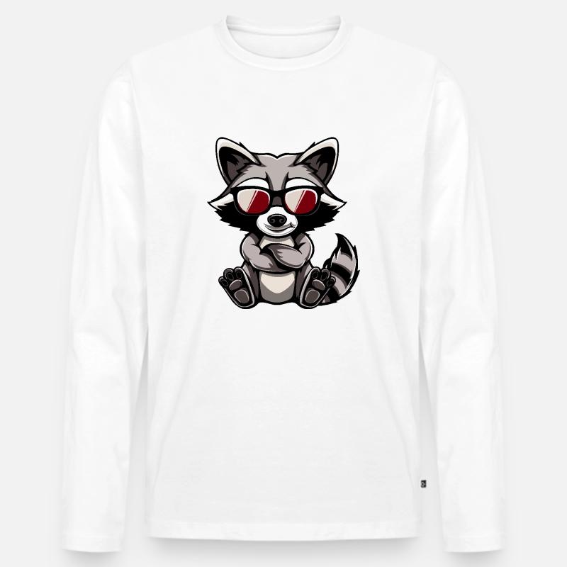 Waschbär Cool Comic - Männer Premium Bio Langarmshirt - Weiß