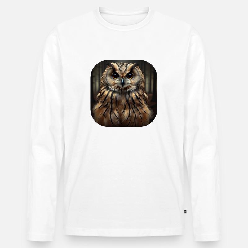Eule - Männer Premium Bio Langarmshirt - Weiß