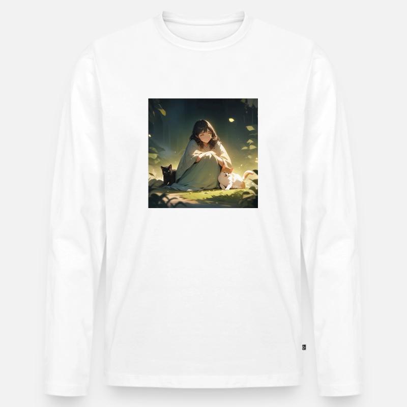 Mädchen mit Hund und Katze - Männer Premium Bio Langarmshirt - Weiß