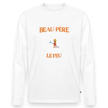 Beau-père t-shirt pompier humoristique métier - T-shirt manches longues Premium bio Homme - blanc - Devant - Nico (187cm)