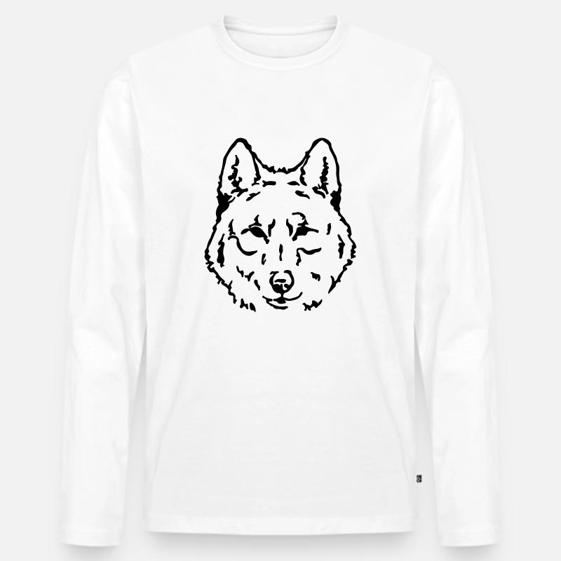 wolf face - Männer Premium Bio Langarmshirt - Weiß