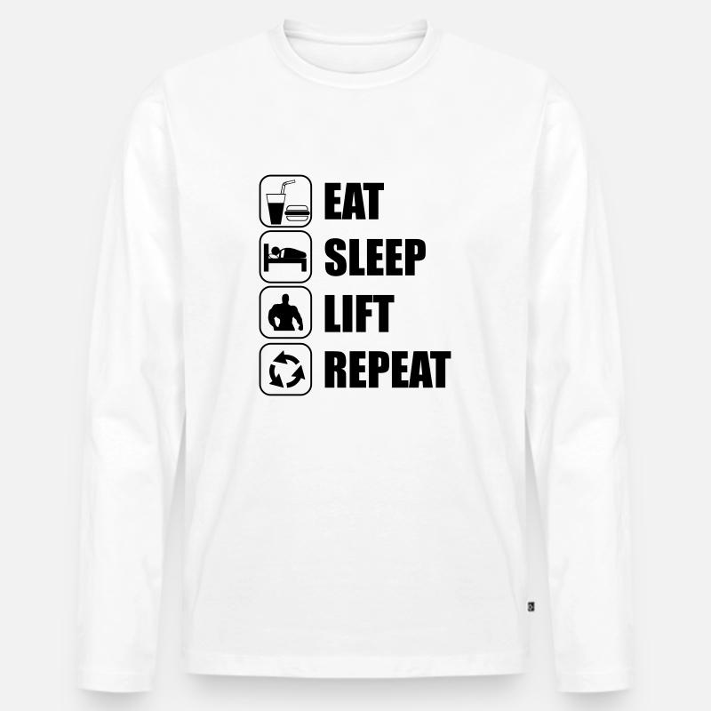 Eat Sleep Lift Repeat - Männer Premium Bio Langarmshirt - Weiß