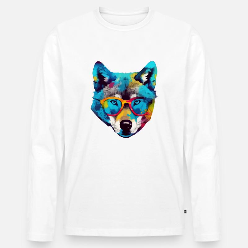 Bil der Brillenwolf - Männer Premium Bio Langarmshirt - Weiß