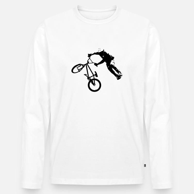 BMX DIRTJUMP SILHOUETTE - Männer Premium Bio Langarmshirt - Weiß