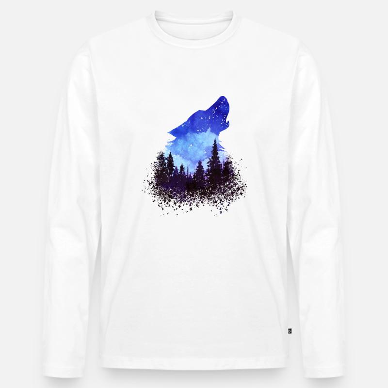 Wolf mit Waldhintergund - Männer Premium Bio Langarmshirt - Weiß