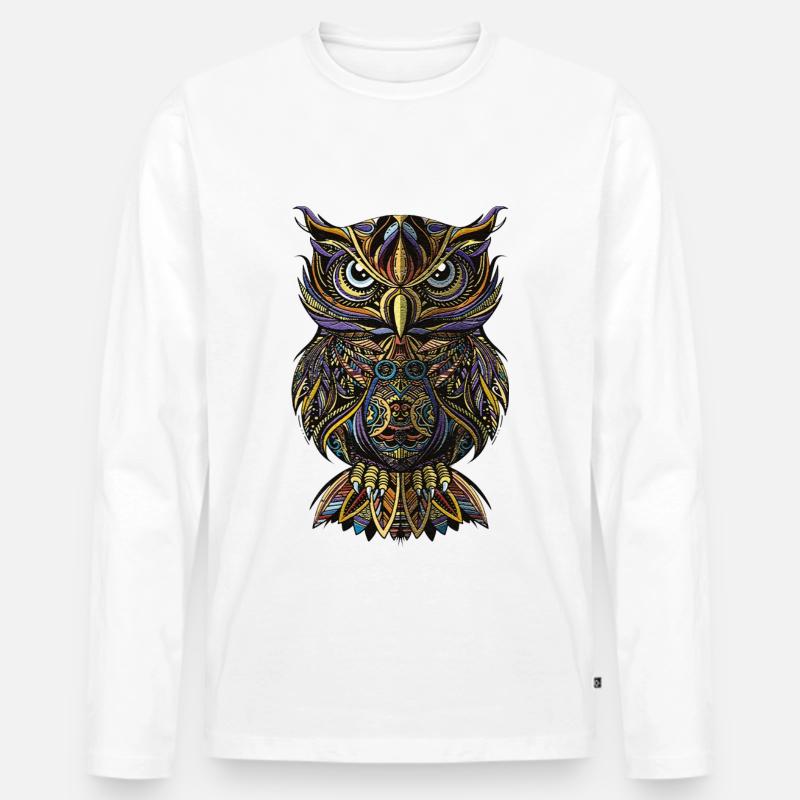 Eule Illustration Geschenk - Männer Premium Bio Langarmshirt - Weiß