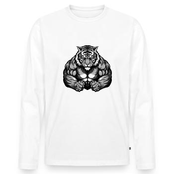 Muscles de musculation Tiger Beast - T-shirt manches longues Premium bio Homme - blanc - Devant - Nico (187cm)