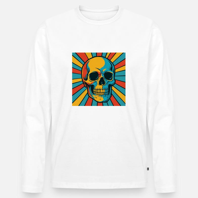 Explodierter Farbtopf Totenkopf - Männer Premium Bio Langarmshirt - Weiß