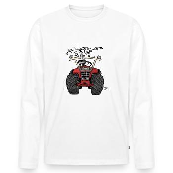 0143 roter Traktor 1255 - Männer Premium Bio Langarmshirt - Weiß - Vorne - Nico (187cm)